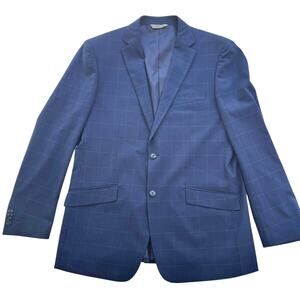 Kilburne + Finch Blue Windowpane Sport Coat Blazer 44L Modern Dress Jacket